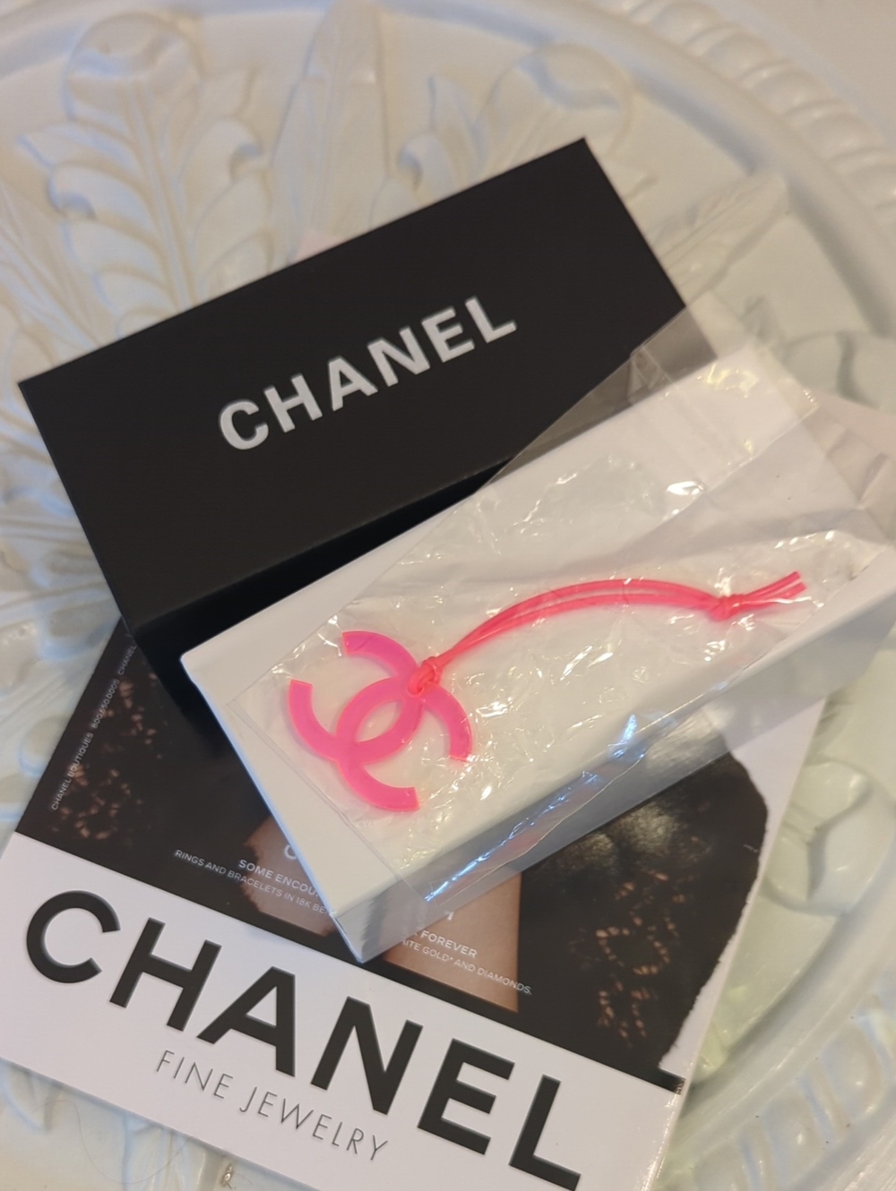 CHANEL Neon Pink CC Logo Charm Keyring